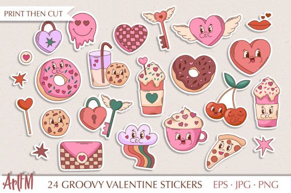Download Retro Groovy Valentine Sticker Pack - Valentine sticker Collection