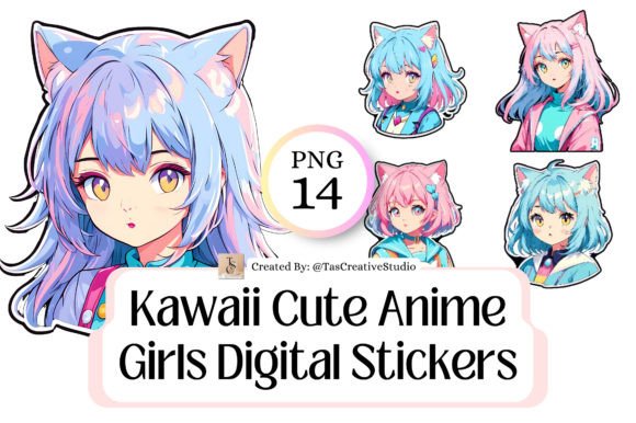 Download Kawaii Cute Anime Girls Digital Stickers - Digital sticker Collection
