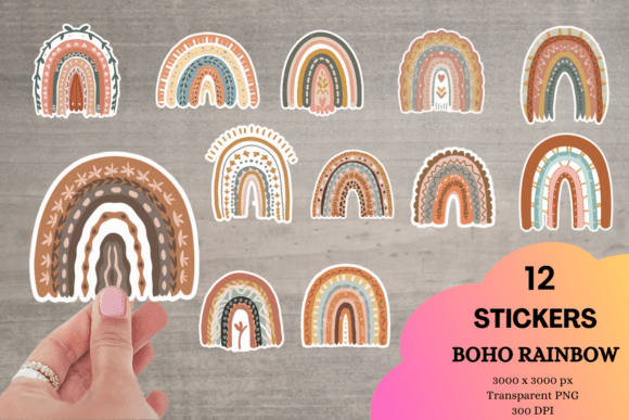Download Boho Rainbow Digital Sticker Pack - Digital sticker Collection