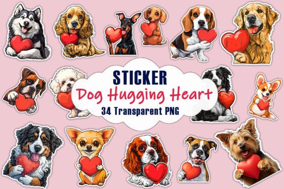 Download Cute Dog Hugging Heart Valentine Sticker - Valentine sticker Collection