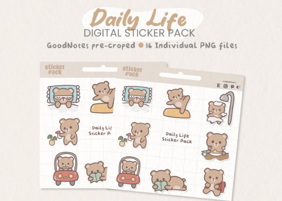 Download Daily Life Bear Digital Sticker Pack - Digital sticker Collection