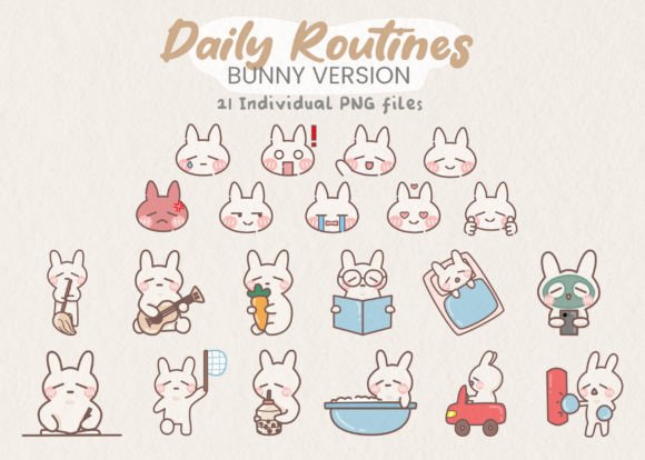 Download Bunny Daily Routines Digital Sticker - Digital sticker Collection